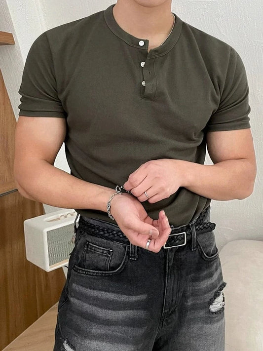 RT No. 18706 ARMY GREEN HENRY COLLAR SHORT SLEEVE