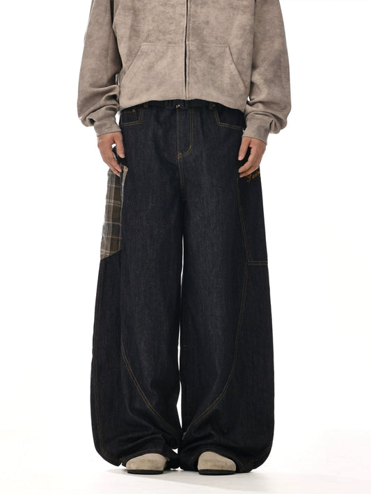 RT No. 12126 BLACK PLAID WORKWEAR BAGGY JEANS