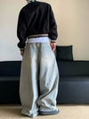 RT No. 19610 PLEATED LIGHT BLUE DENIM BAGGY JEANS
