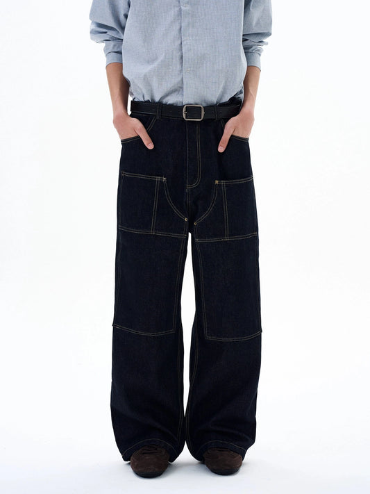 RT No. 29050 STITCHED DENIM BAGGY STRAIGHT JEANS