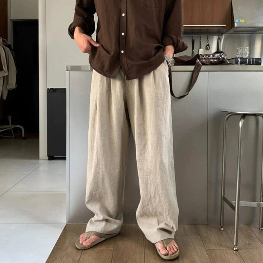 RT No. 18150 PLEATED LINEN STRAIGHT PANTS