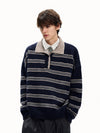 RT No. 55129 KNITWEAR STRIPED HENLEY SWEATER