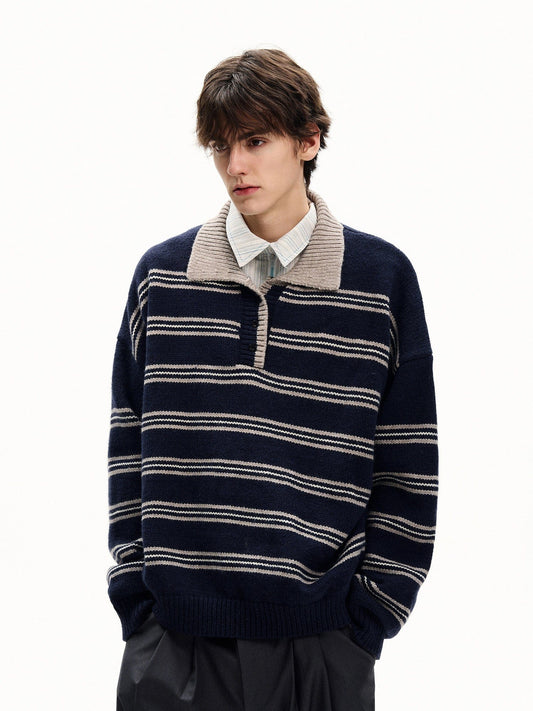 RT No. 55129 KNITWEAR STRIPED HENLEY SWEATER