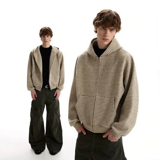 RT No. 40714 STRIPED FLEECE ZIPPER HOODIE