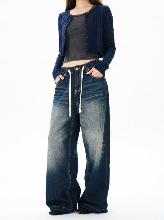 RT No. 12161 DRAWSTRING DENIM STRAIGHT JEANS