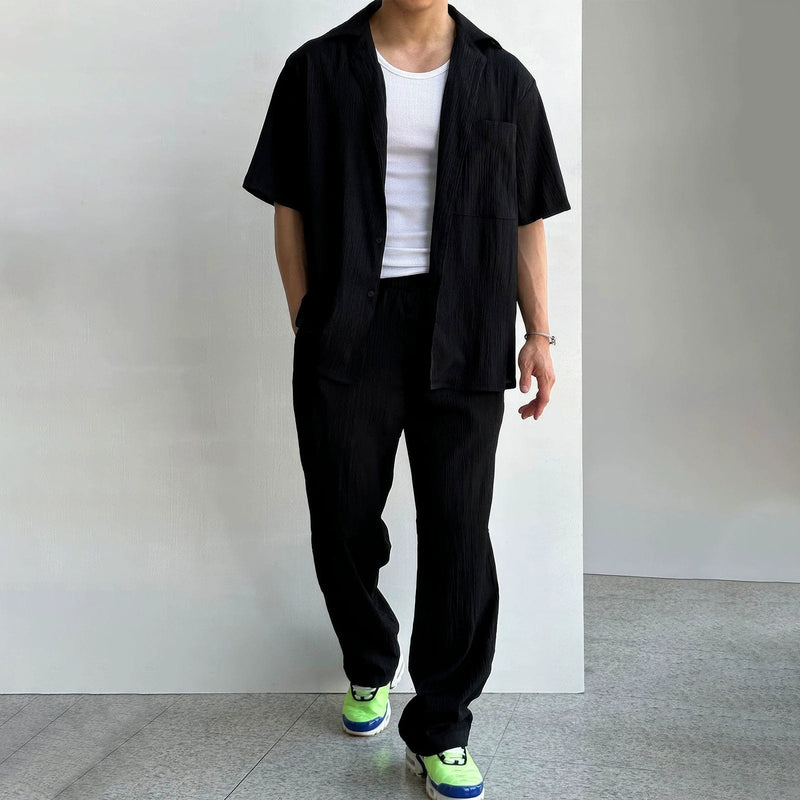 RT No. 11603 PLEATED BUTTON-UP SHIRT & RELAX STRAIGHT PANTS