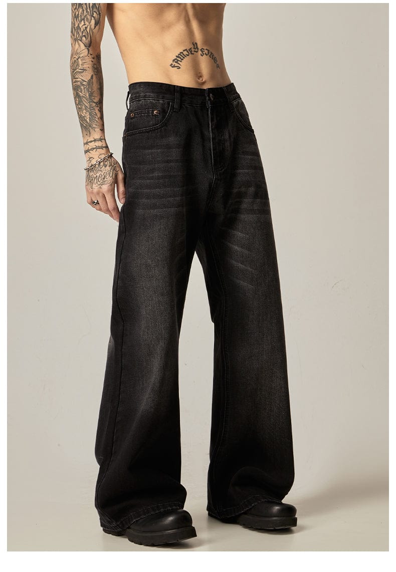 RT No. 11173 WASHED BLACK WIDE STRAIGHT DENIM JEANS