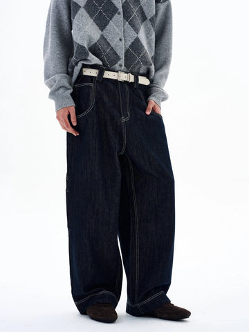 RT No. 29019 BLACK STITCHED WIDE BAGGY JANTS