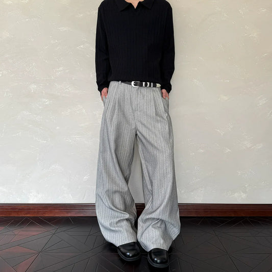 RT No. 40842 STRIPED PLEATED BAGGY PANTS