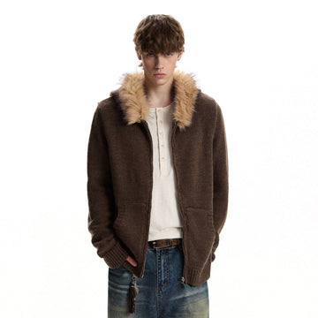 RT No. 59073 KNITWEAR FUR COLLAR ZIPPER HOODIE