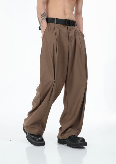 RT No. 9800 DARK BROWN FOLDED SUIT STRAIGHT PANTS