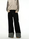 RT No. 18703 BLACK FOLDED RELAX STRAIGHT DENIM JEANS