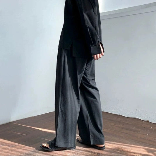 RT No. 18523 LINEN STRAIGHT WIDE DRAPE PANTS