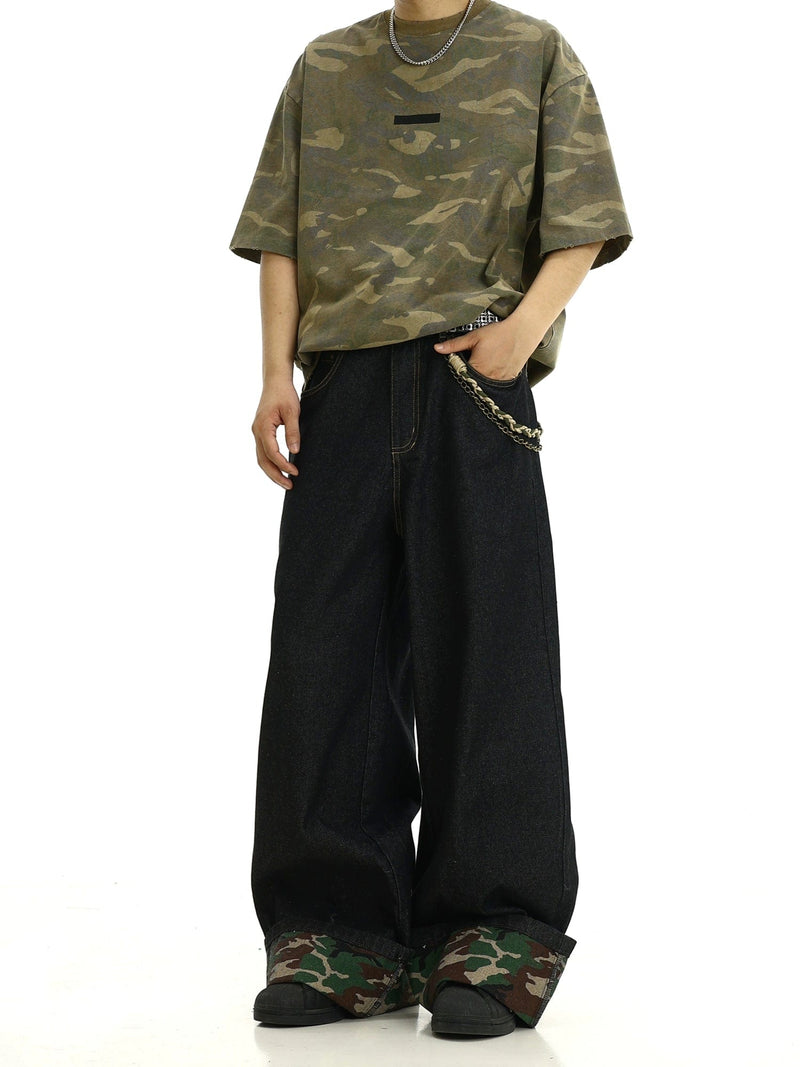 RT No. 11181 CAMO HEM DENIM STRAIGHT JEANS