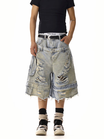 RT No. 18211 DISTRESSED BLUE DENIM SHORTS