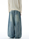 RT No. 32826 WHISKER WASH BAGGY STRAIGHT DENIM JEANS