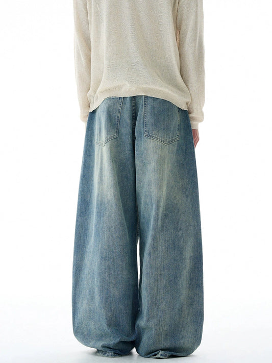 RT No. 32826 WHISKER WASH BAGGY STRAIGHT DENIM JEANS