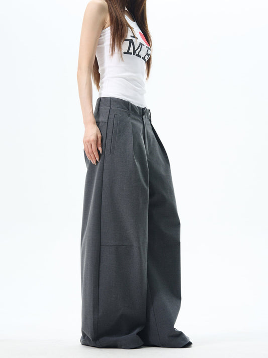 RT No. 12637 GRAY BAGGY STRAIGHT PANTS