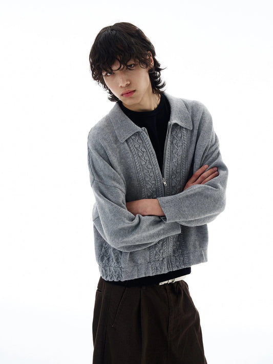 RT No. 25057 KNITWEAR GRAY ZIP SWEATER