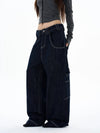 RT No. 29019 BLACK STITCHED WIDE BAGGY JANTS