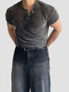 RT No. 19030 GRAY HENRY COLLAR KNIT SHORT SLEEVE