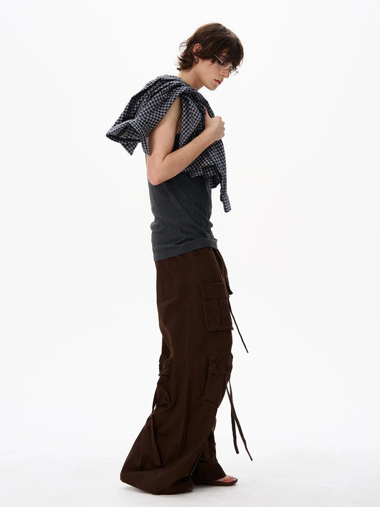 RT No. 18184 MULTI POCKET CARGO WIDE STRAIGHT PANTS