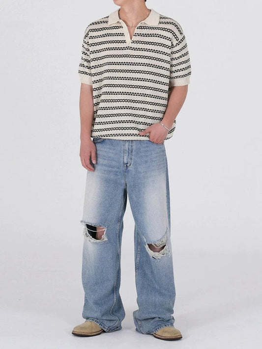 RT No. 18611 KNIT STRIPED POLO SHORT SLEEVE