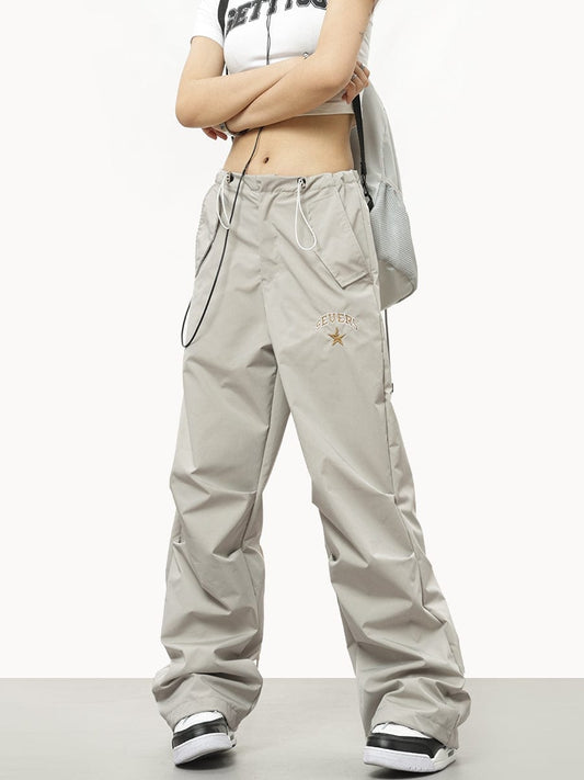 RTK (W) No. 3181 DRAWSTRING NYLON STRAIGHT PANTS