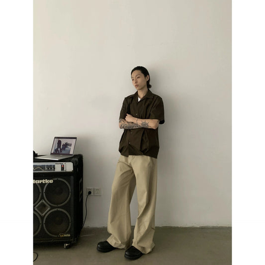RT No. 19702 COFFEE V-NECK BUTTON-UP SHORT SLEEVE