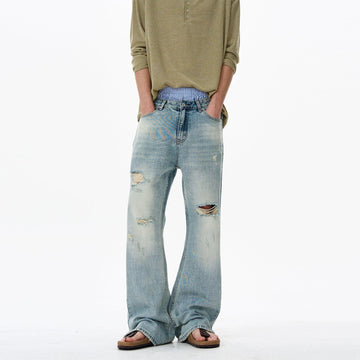 RT No. 18138 BLUE DISTRESSED DENIM STRAIGHT JEANS