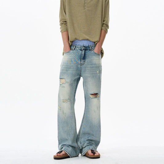 RT No. 18138 BLUE DISTRESSED DENIM STRAIGHT JEANS