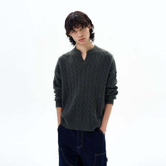 RT No. 29009 TWIST KNITWEAR V-NECK SWEATER
