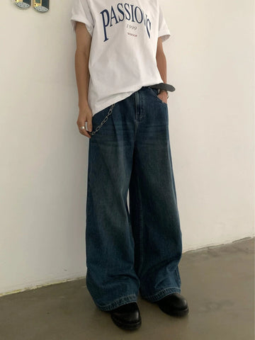 RT No. 19720 PLEATED BAGGY STRAIGHT DENIM JEANS