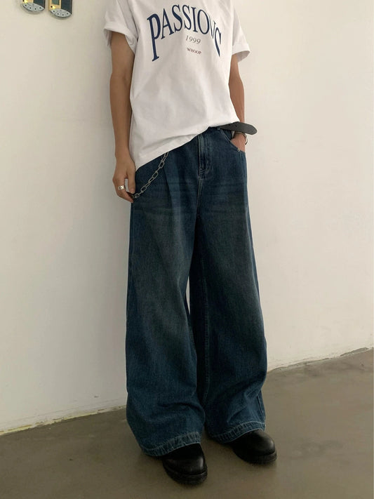 RT No. 19720 PLEATED BAGGY STRAIGHT DENIM JEANS