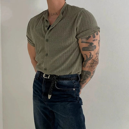 RT No. 19007 BUTTON-UP HENRY COLLAR SHORT SLEEVE