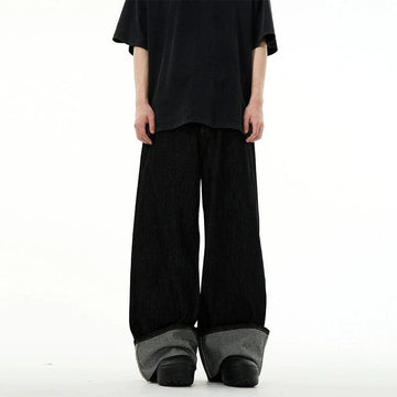 RT No. 18703 BLACK FOLDED RELAX STRAIGHT DENIM JEANS