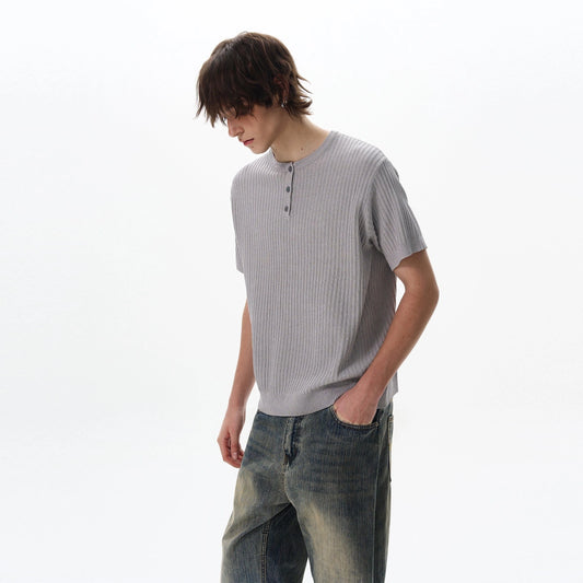 RT No. 18045 KNIT HENRY COLLAR SHORT SLEEVE