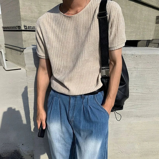 RT No. 18276 CREAM KNIT SHORT SLEEVE