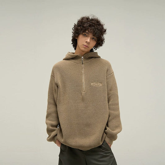 RT No. 10064 KNIT HALF ZIP-UP HOODED SWEATER