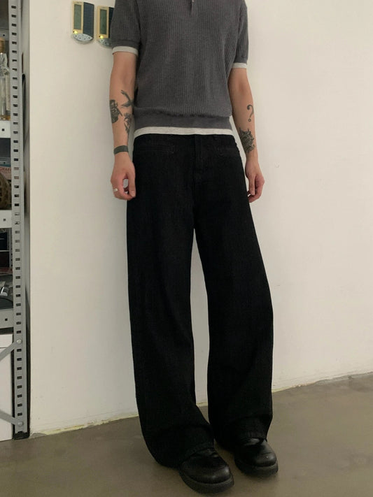 RT No. 19706 JET BLACK BAGGY STRAIGHT DENIM JEANS