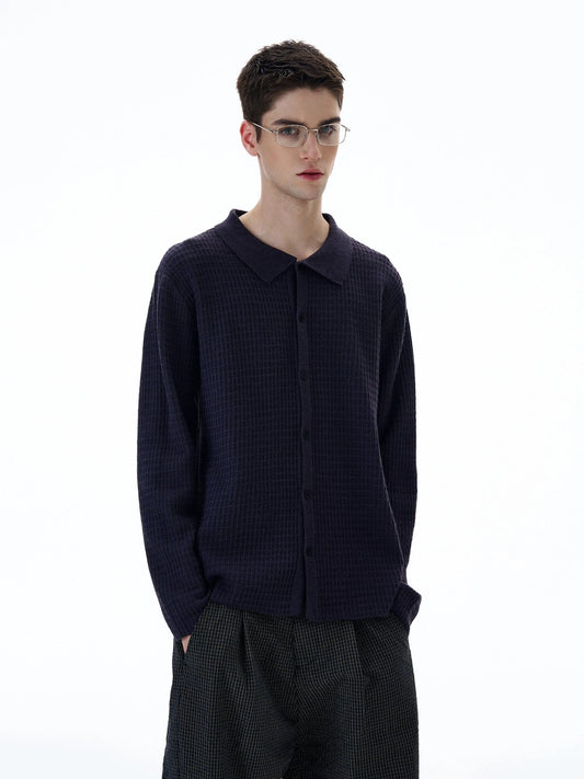 RT No. 20001 POLO COLLAR BUTTON-UP SWEATER