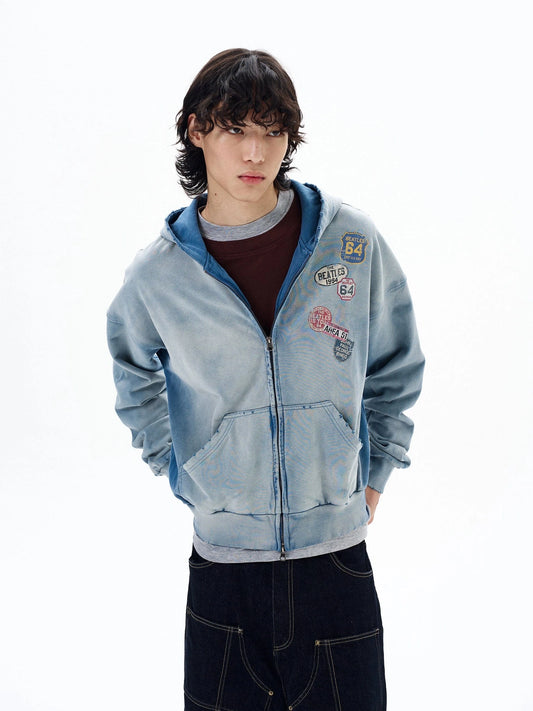 RT No. 29017 WASHED BLUE ZIP HOODIE