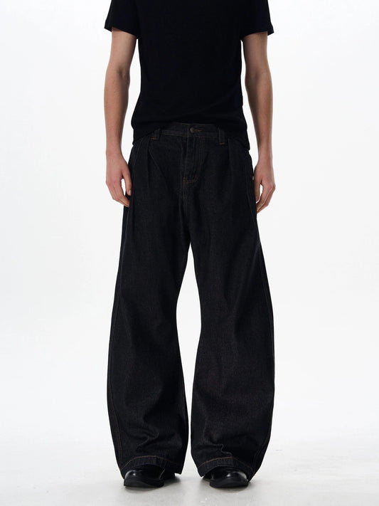 RT No. 18032 BLACK PLEATED DENIM STRAIGHT JEANS