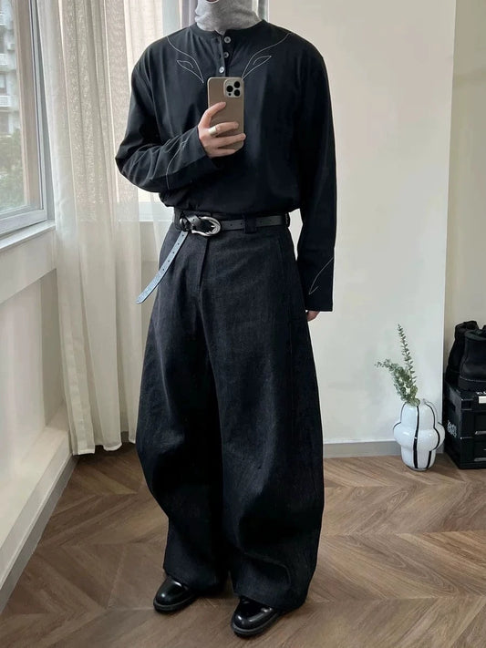 RT No. 19608 BLACK DENIM BAGGY STRAIGHT JEANS