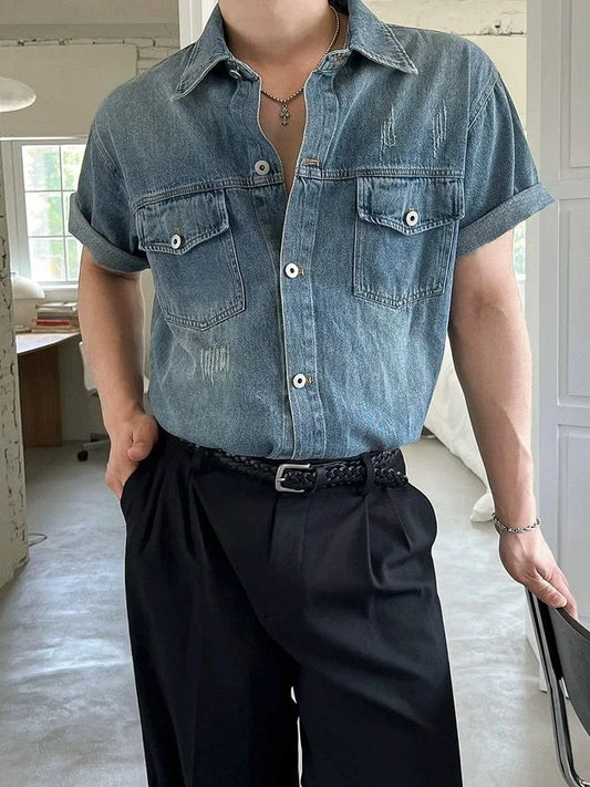 RT No. 18105 BLUE DENIM BUTTON-UP SHORT SLEEVE