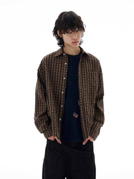 RT No. 25018 BROWN GRID BUTTON-UP SHIRT
