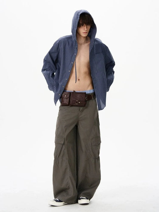RT No. 18134 PLAID BUTTON-UP HOODED SHIRT
