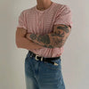 RT No. 19008 KNIT STRIPED HENRY COLLAR SHORT SLEEVE