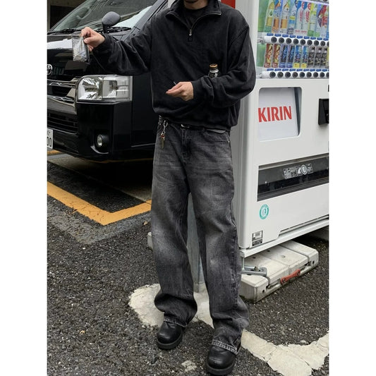 RT No. 18827 WASHED BLACK BAGGY STRAIGHT DENIM JEANS