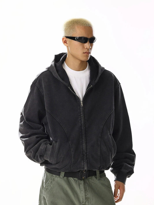 RT No. 19803 ASH BLACK RECONSTRUCTED ZIP UP HOODIE